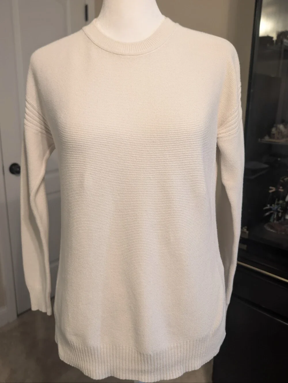 J. Crew Women's Crewneck Sweater in Cream with Horizontal Texture at The Sides